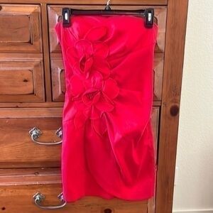 Sequin Hearts JUNIOR GIRL SIZE 5 red dress with flowers on front.